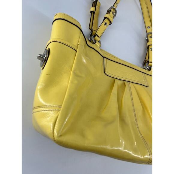 Coach Purse Canary Yellow Patent Leather Tote Shoulder Bag Designer Authentic - Picture 4 of 12